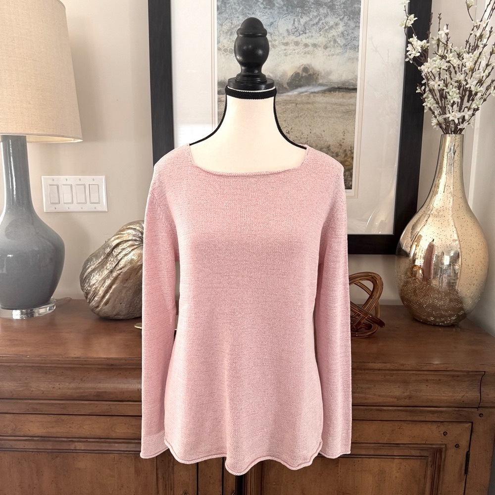 Eileen Fisher Long Sleeve Silk Blend Light Pink Top - Picture 1 of 9